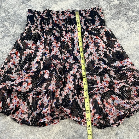 New ALC Vera Floral Silk Metallic Tiered Mini Skirt Smocked Waist Sz 4 - Picture 7 of 10